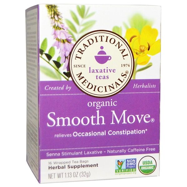 Traditional Medicinals,  Teas,  Smooth Move, Senna Stimulant , Naturally Caffeine Free al Tea, 16 Wrapped Tea Bags, 1.13 oz (32 g)