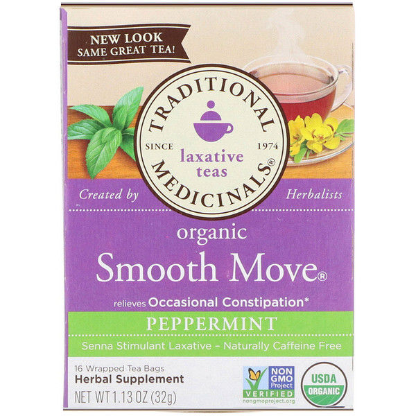 Traditional Medicinals,  Smooth Move, Peppermint, Caffeine Free, 16 Wrapped Tea Bags, 1.13 oz (32 g)