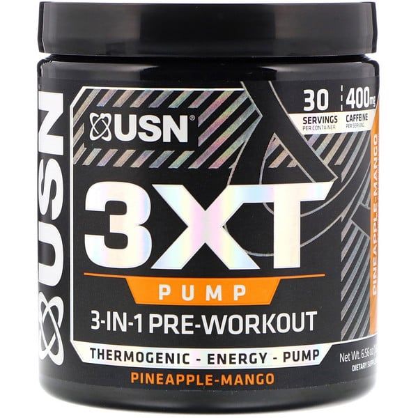 USN, 3XT- Pump, 3-In-1 Pre-Workout, Pineapple-Mango, 6.56 oz (186 g)