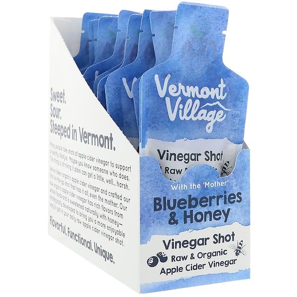 Vermont Village, Organic, Apple Cider Vinegar Shot, Blueberries & Honey, 12 Pouches, 1 oz (28 g) Each