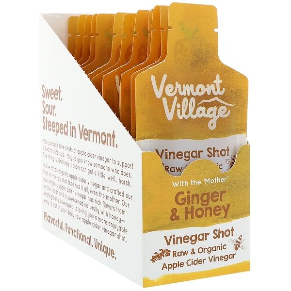 Vermont Village, Organic, Apple Cider Vinegar Shot, Ginger & Honey, 12 Pouches, 1 oz (28 g) Each