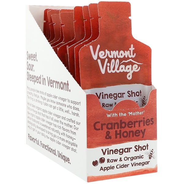 Vermont Village, Organic, Apple Cider Vinegar Shot, Cranberries & Honey, 12 Pouches, (1.0 oz) Each