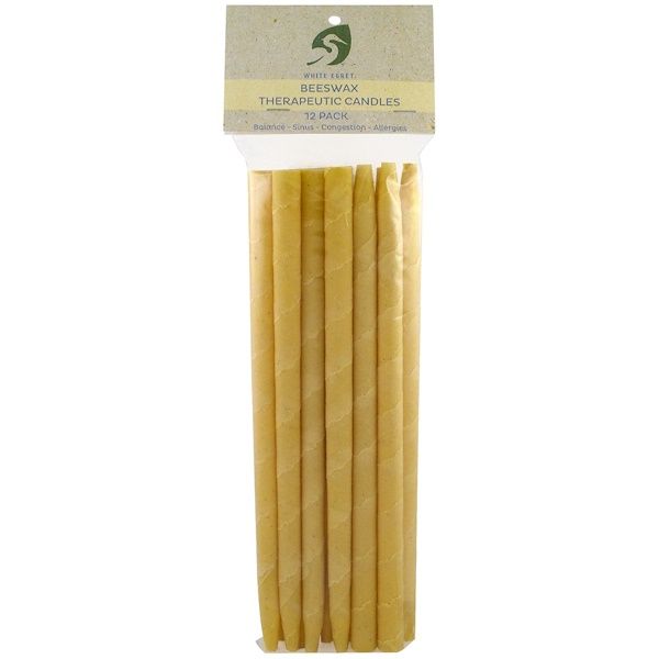 White Egret Personal Care, Beeswax Therapeutic Candles, 12 Pack