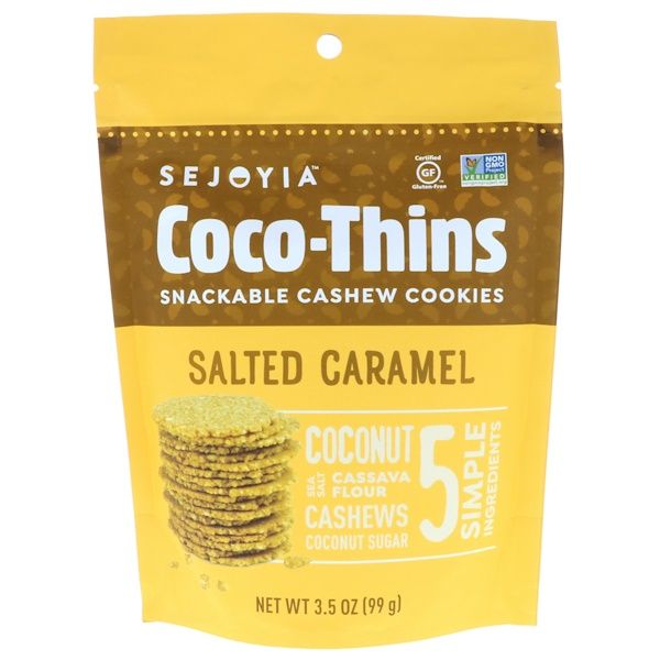 Sejoyia, Coco-Thins, Snackable Cashew Cookies, Salted Caramel, 3.5 oz (99 g)