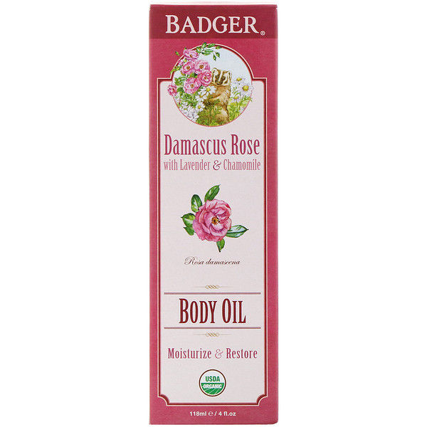 Badger Company, Body Oil, Damascus Rose, 4 fl oz (118 ml)