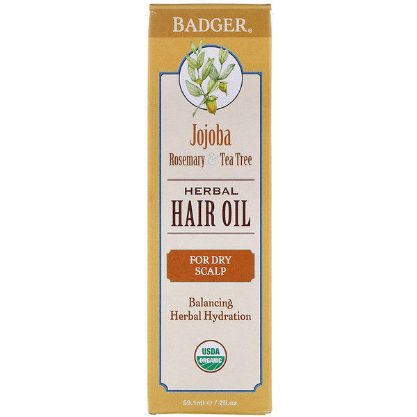 Badger Company, Herbal Hair Oil, Jojoba Rosemary & Tea Tree, 2 fl oz (59.1 ml)