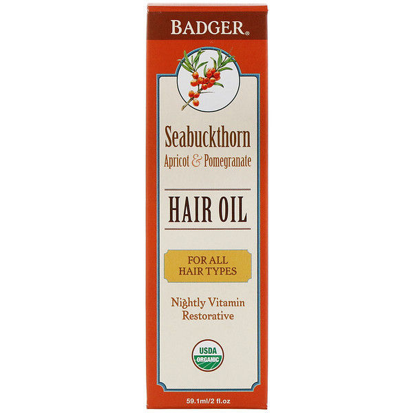 Badger Company, Seabuckthorn Hair Oil, Apricot & Pomegranate, 2 fl oz (59.1 ml)