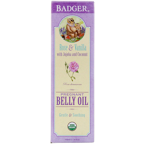 Badger Company, Organic Pregnant Belly Oil, Rose & Vanilla, 4 fl oz (118 ml)