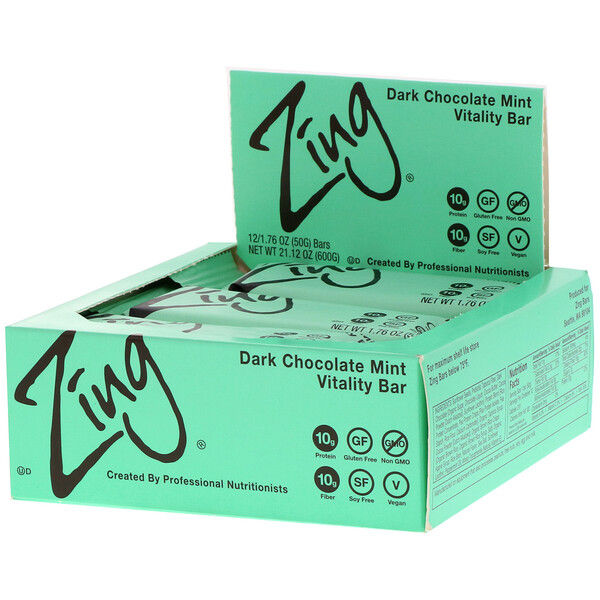 Zing Bars, Vitality Bar, Dark Chocolate Mint, 12 Bars, 1.76 oz (50 g) Each