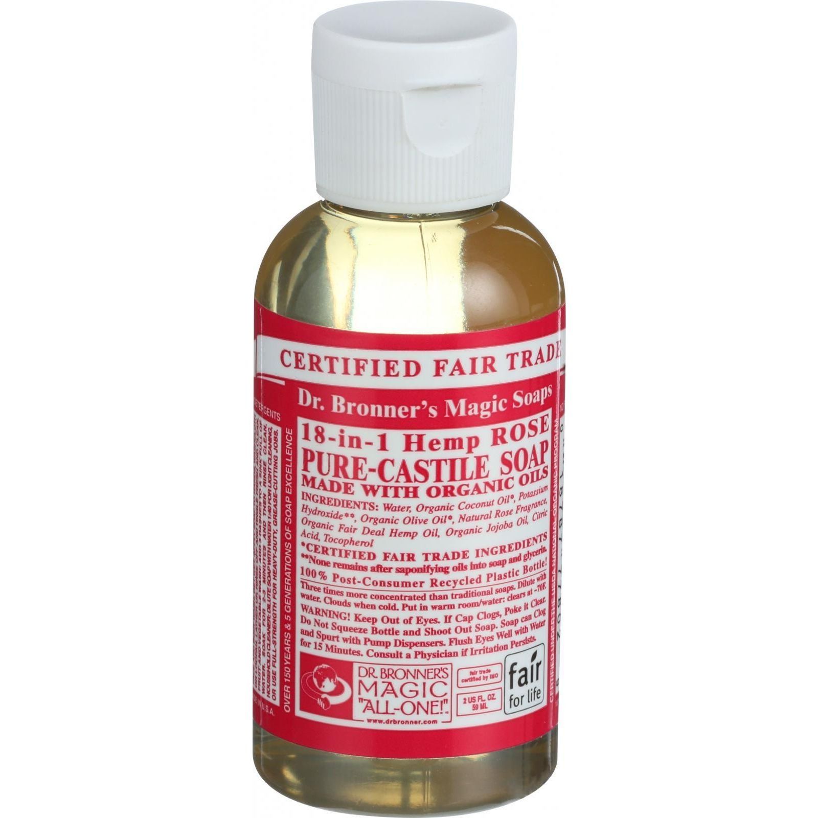 Dr. Bronner's Magic Soap - Pure Castile - Liquid - 18 In 1 Hemp - Rose - 2 Oz