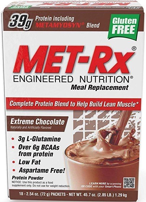 Met-Rx Meal Replacement Protein Powder Extreme Chocolate 18 Packets 2.54 Oz