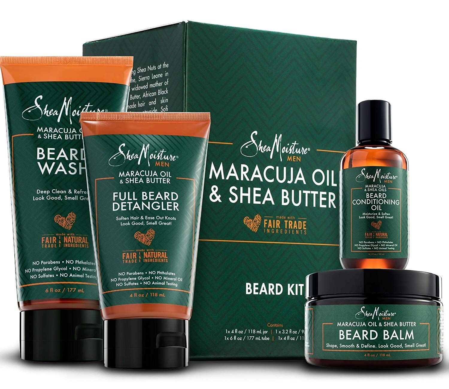 Sheamoisture Complete Beard Styling Set - Maracuja & Shea Oils - Conditioning Oil, Balm, Detangler & Wash Gift Box