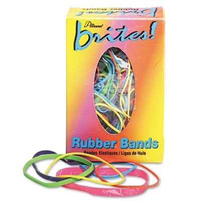 Alliance Rubber, Brites Pic Pac Rubber Bands, Blue/Orange/Yellow/Lime/Purple/Pink, 1-1/2-Oz Box