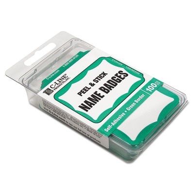 C-Line Products, Inc, Self-Adhesive Name Badges, 3-1/2 X 2-1/4, Green, 100/Box