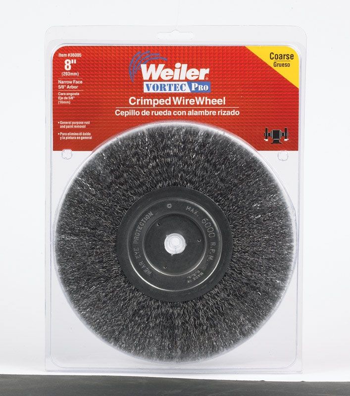 Weiler  Vortec Pro  8 In. Crimped  Wire Wheel Brush  Carbon Steel  6000 Rpm 1 Pc.