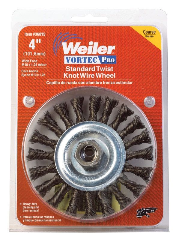 Weiler  Vortec Pro  4 In. Twisted  Wire Wheel Brush  Carbon Steel  20000 Rpm 1 Pc.