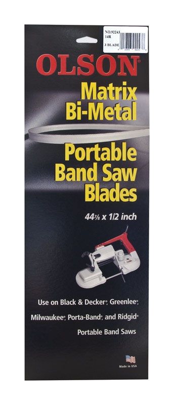 Olson  44.9 In. L X 0.5 In. W X 0.02 In. Thick  Bi-Metal  Portable Band Saw Blade  14 Tpi Regular Teeth