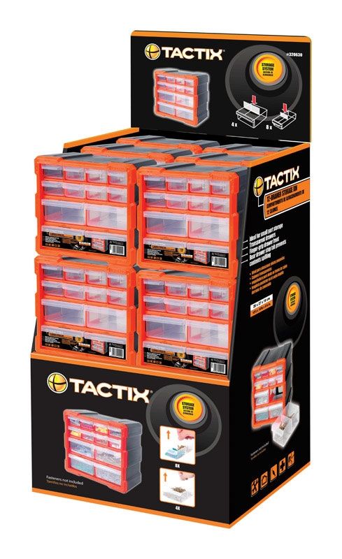 Tactix  5 In. L X 4 In. W X 3 In. H Storage Organizer  Plastic  18 Compartment Black