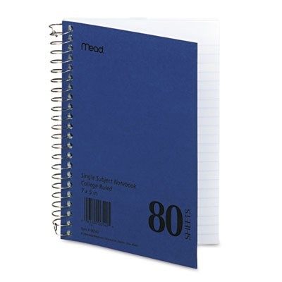 College Rule 80 Sheets/Pad 5 x 7 Spiral Bound 1 Subject Notebook White 
