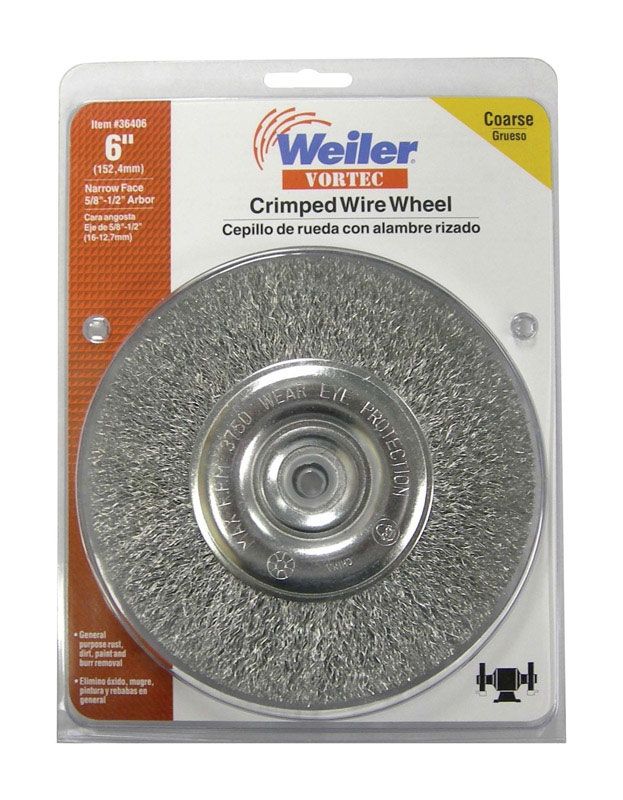 Weiler  Vortec  6 In. Crimped  Wire Wheel  Carbon Steel  3750 Rpm 1 Pc.