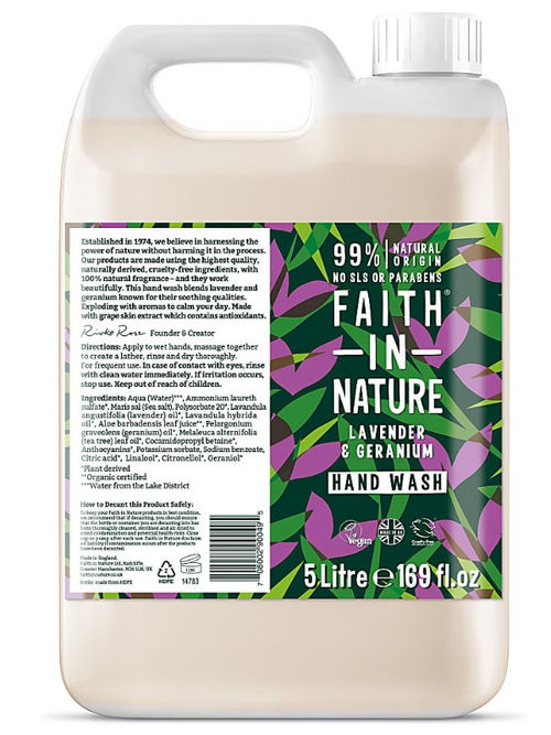 Lavender & Geranium Hand Wash 5Ltr 5l (Faith in Nature)