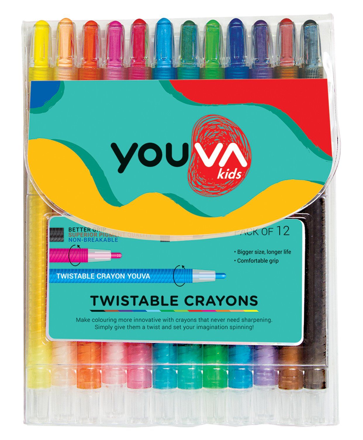 Youva Twistable Crayon - Pack of 12 Shades