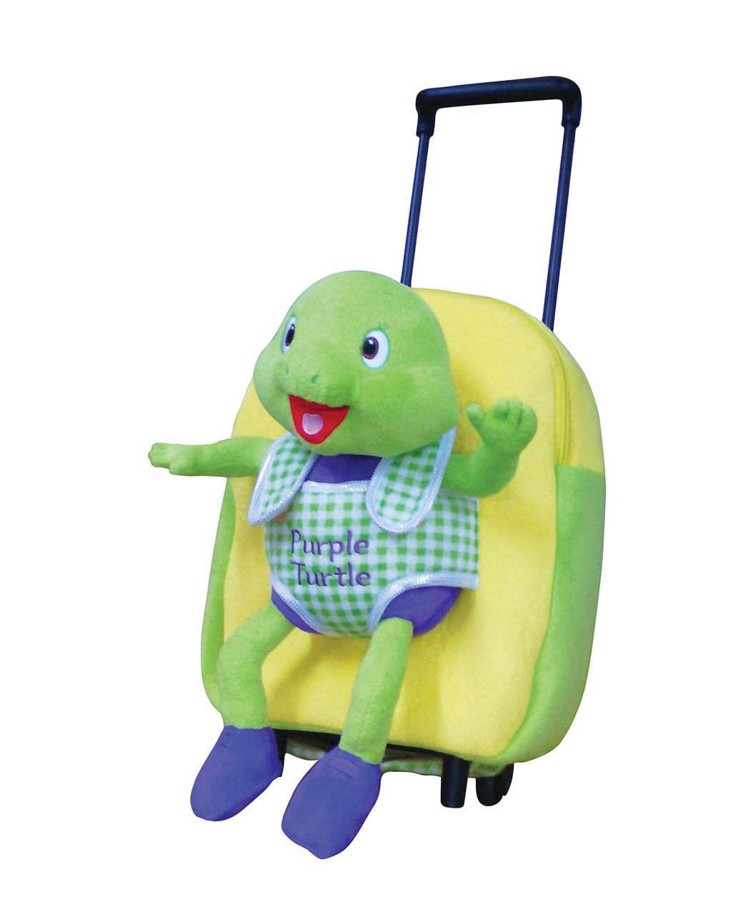 Purple Turtle Trolley Bag With Plush Yellow And Green