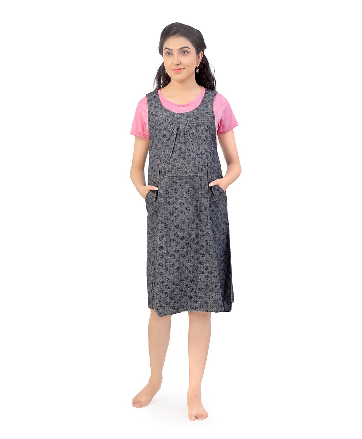 Uzazi Printed Denim Dress - Grey