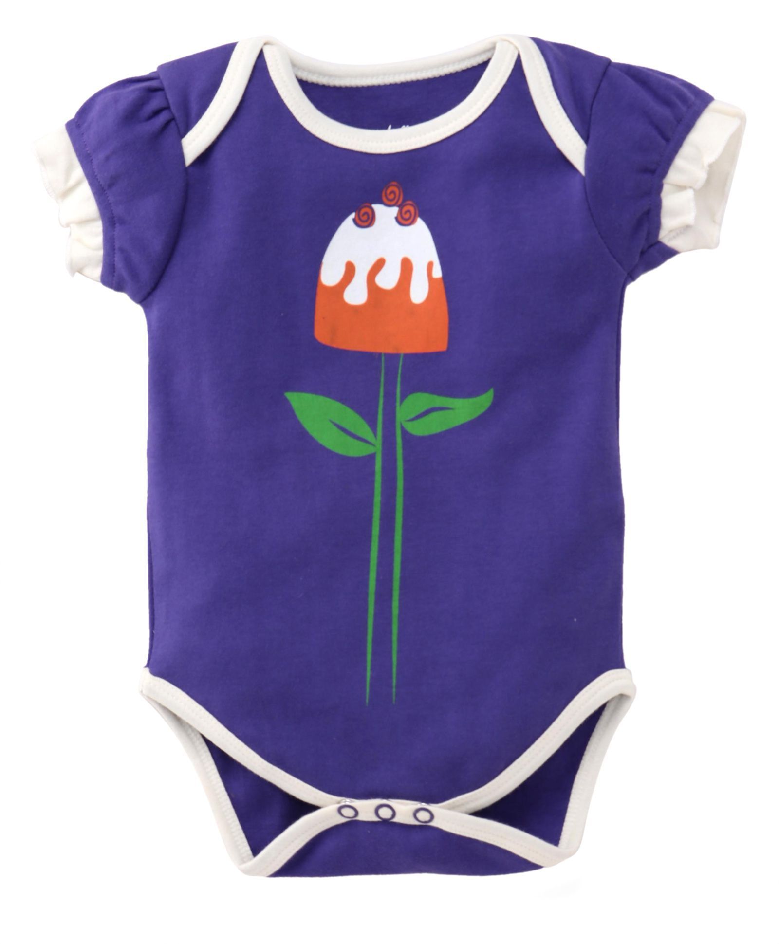 Pinehill Half Sleeves Onesie Flower Print - Purple