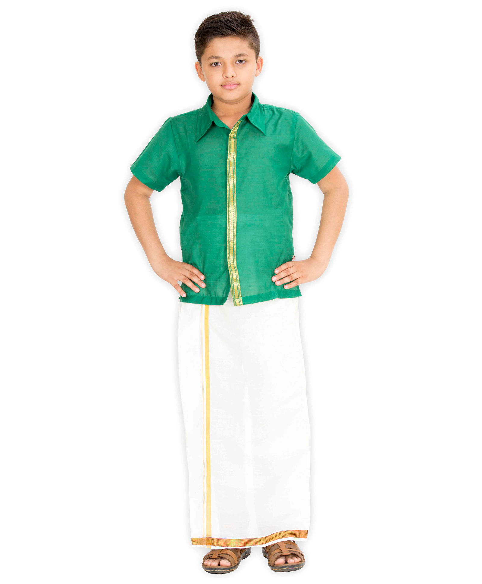 Kutti Baba Stylish Shirt And Lungi Set - Green & Off White