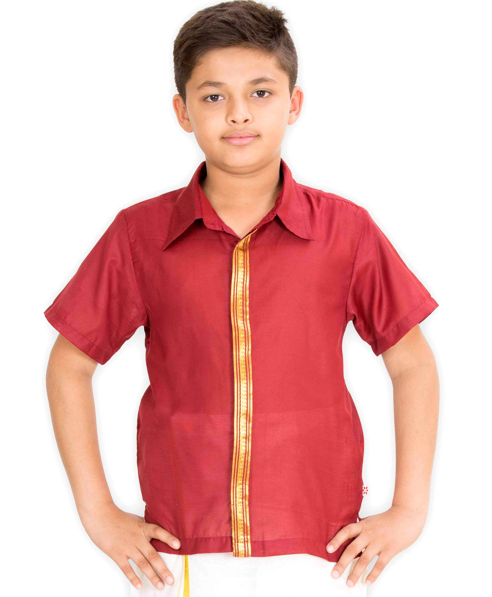 Kutti Baba Boys Ocassional Shirt With Golden Placket - Maroon