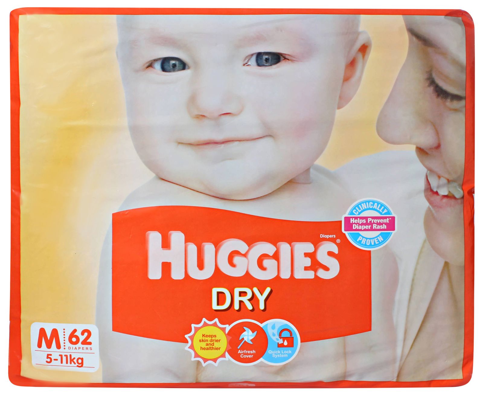Huggies Dry Taped Diapers Medium - 62 Pieces