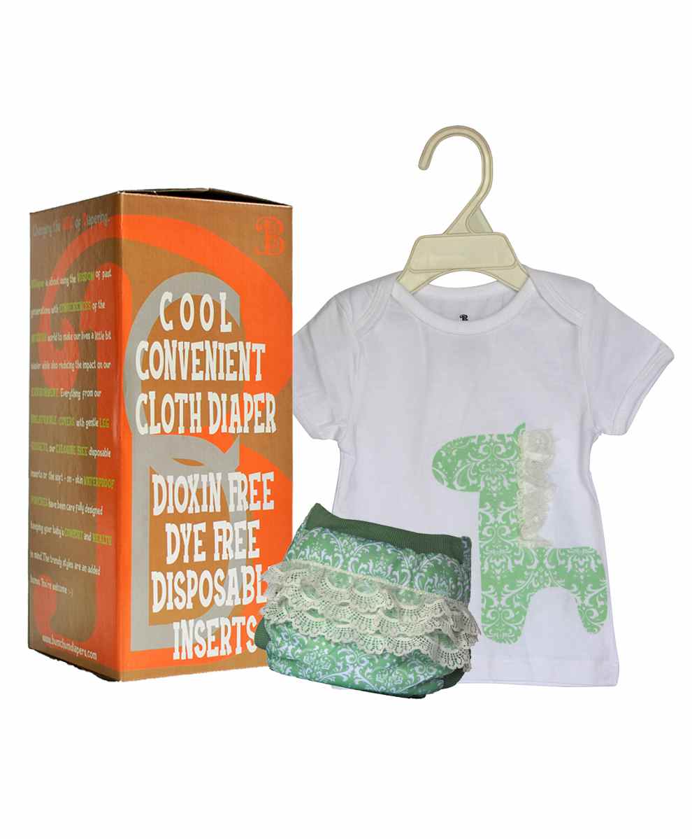 BumChum Diaper Cover With Waterproof Insert And T-Shirt Sophie - White & Green