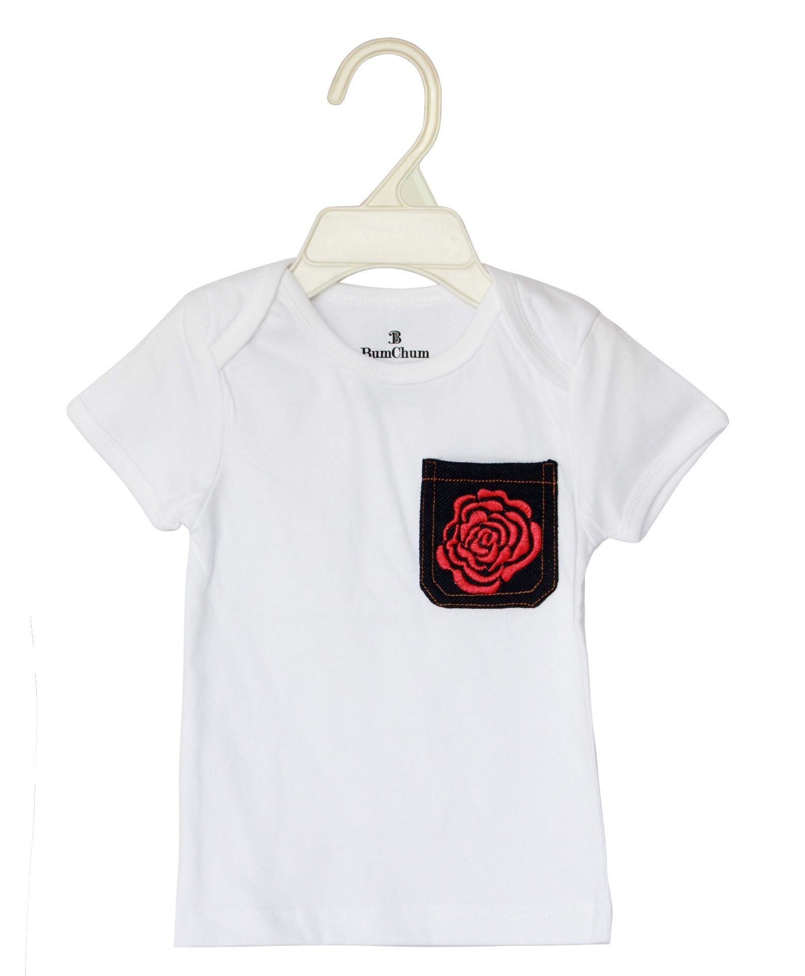 BumChum Half Sleeves T-Shirt Rose Embroidery - White