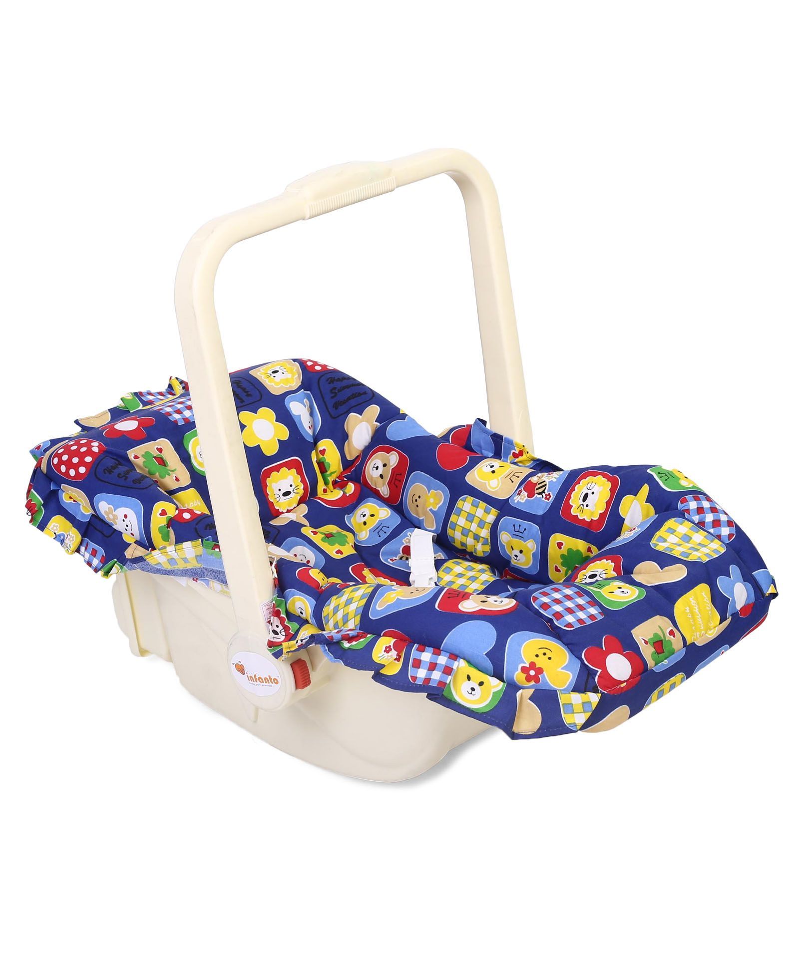 Infanto Baby Love Carry Cot Cum Rocker Teddy and Flower Print - Royal Blue