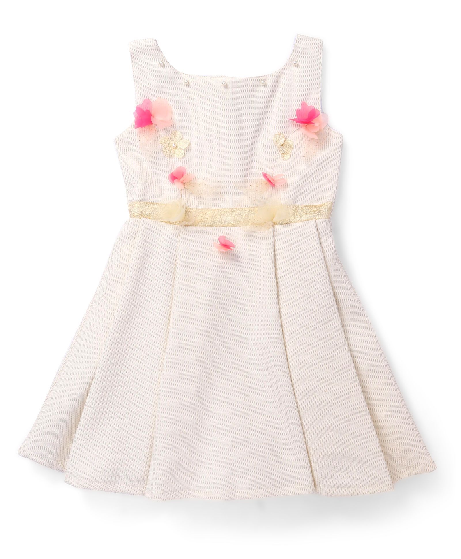 Katibi Sleeveless Partywear Frock With Floral Motifs - Off White