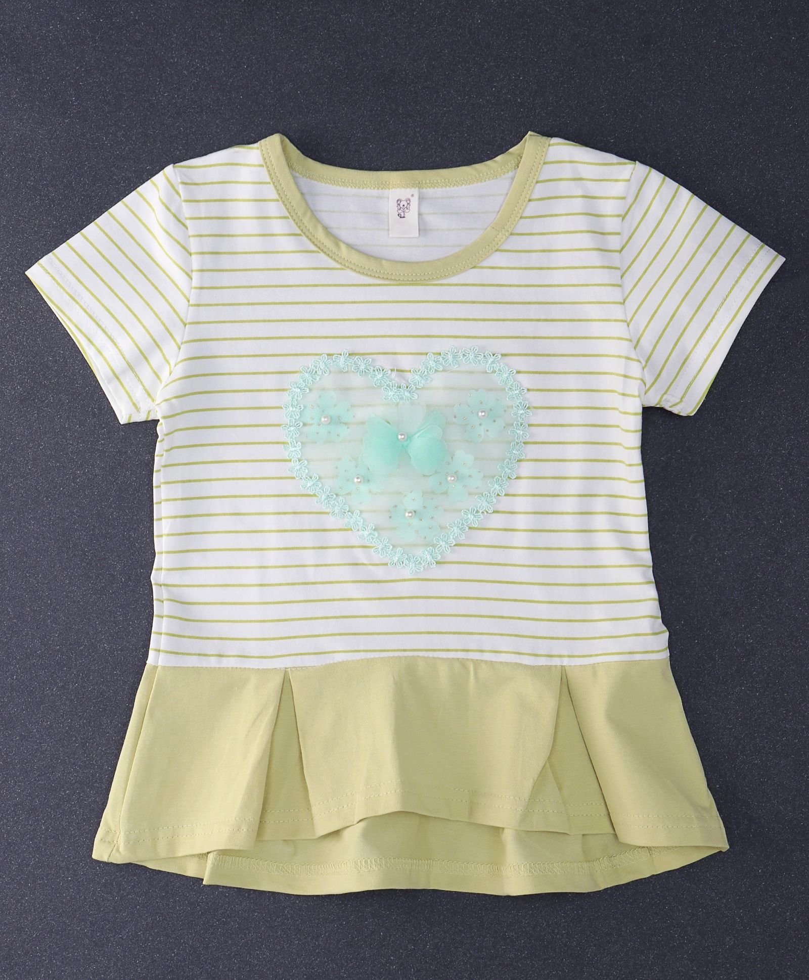 Happy Childhood Lace Design Stripe Print Top - Lemon Yellow & White