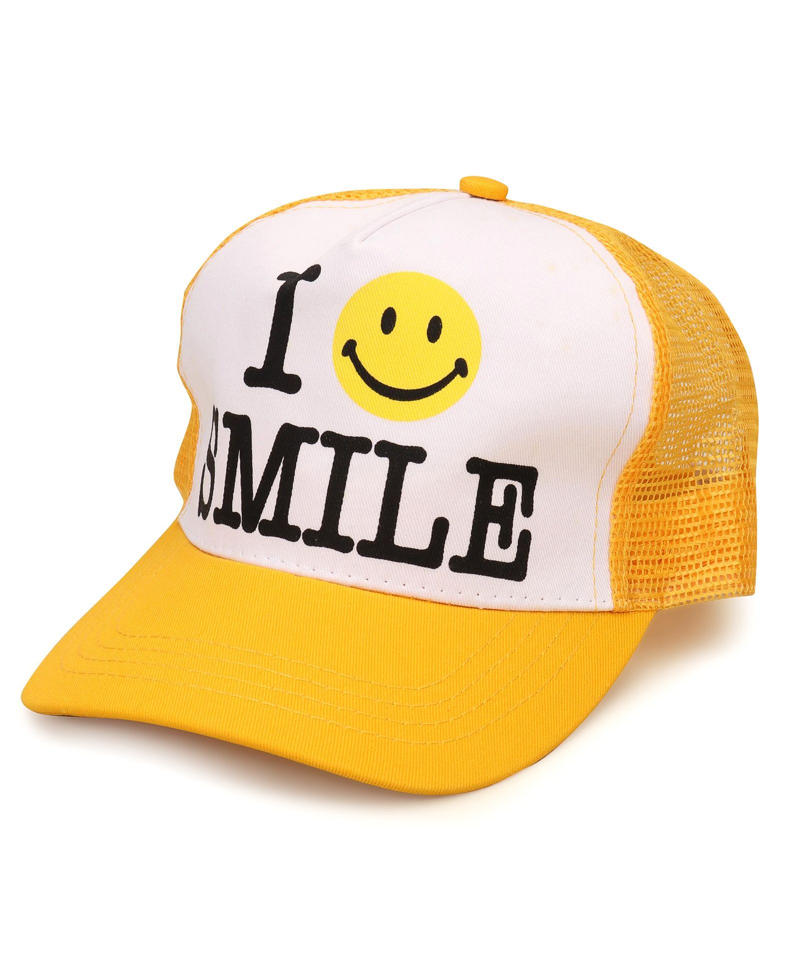 Little Wonder I Smile Print Baby Cap - Yellow & White