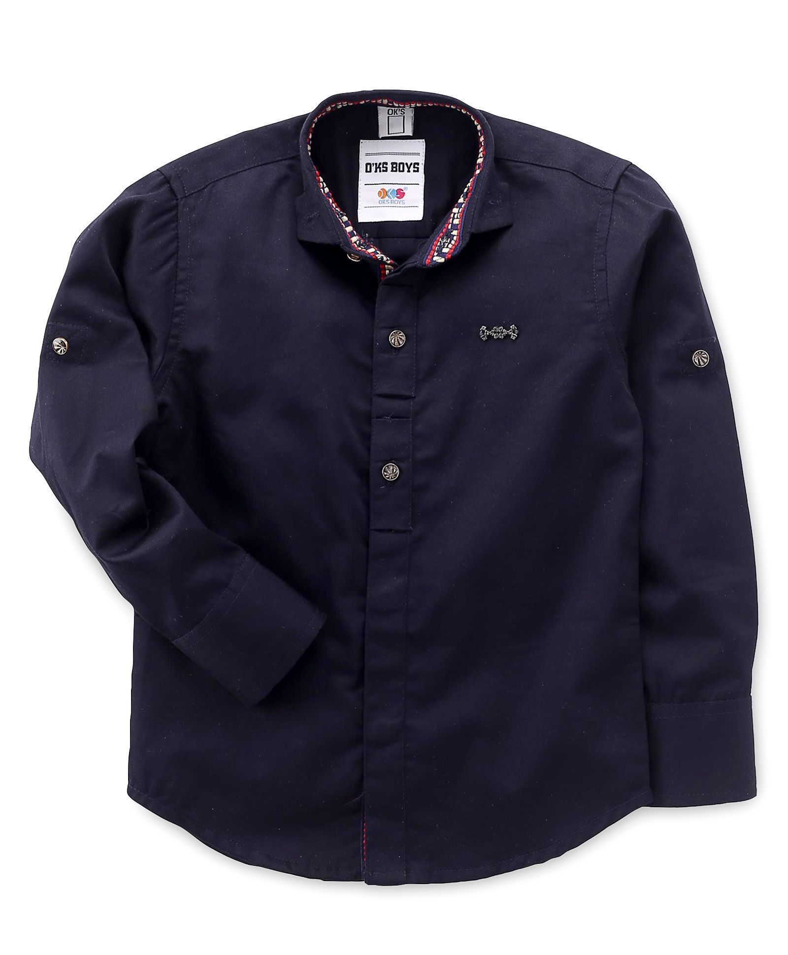 Oks Boys Full Sleeves Party Wear Shirt - Navy