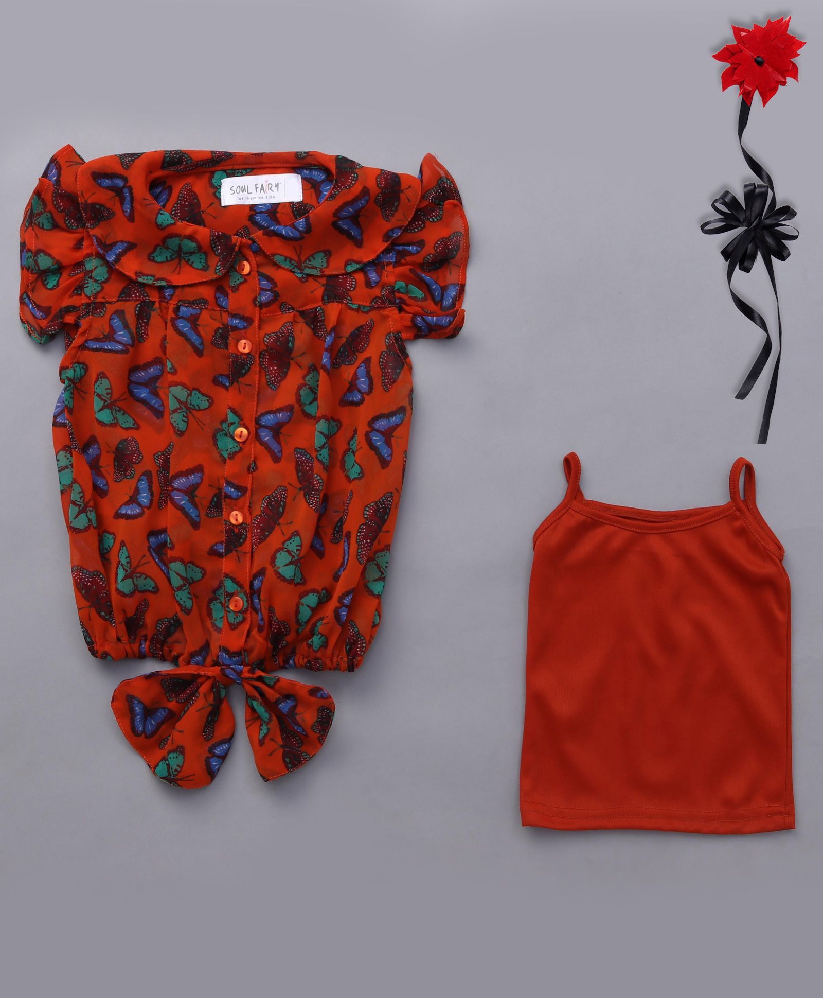 Soul Fairy Trendy Girls Georgette Top With Tie Up At Waist - Red
