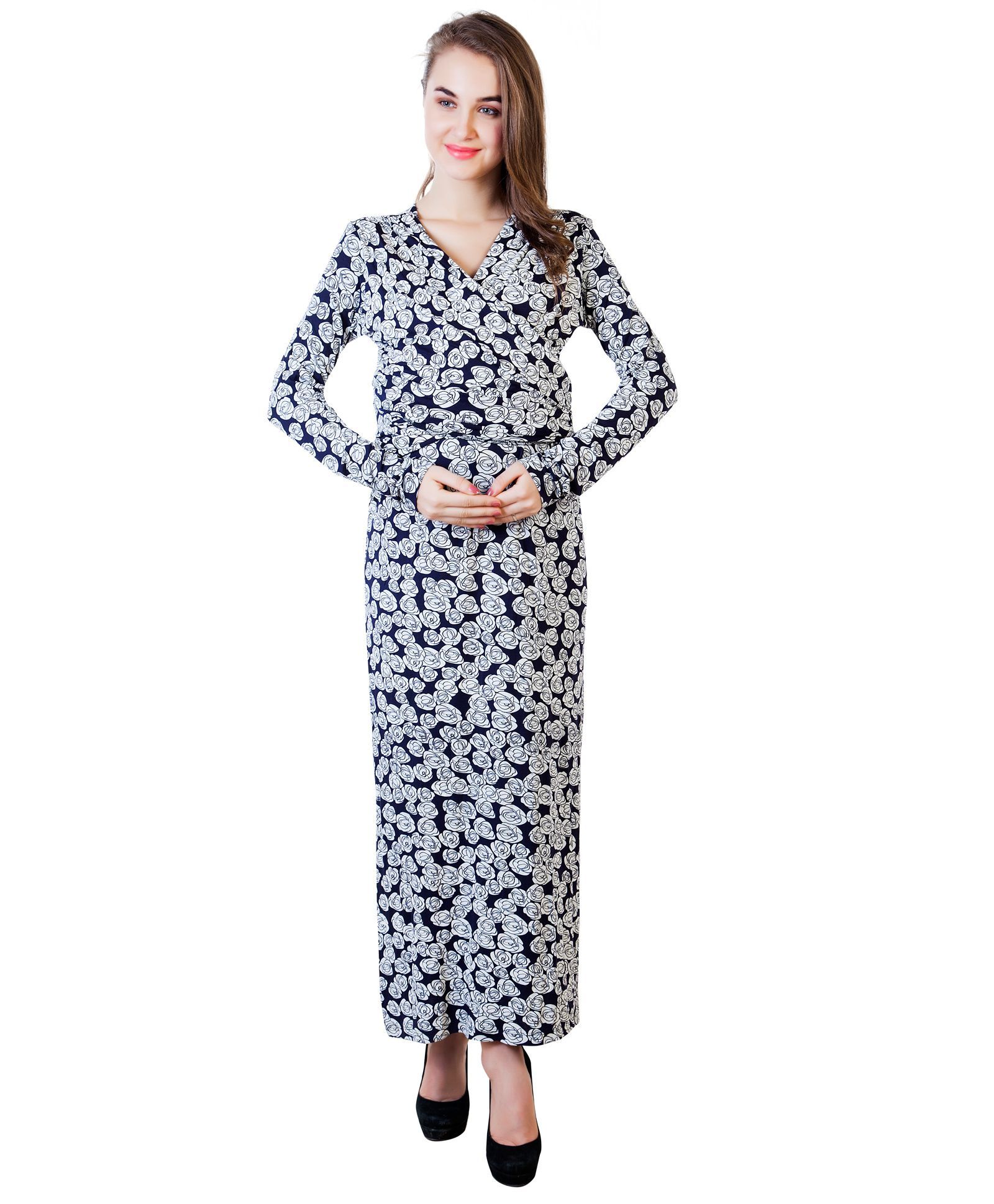 Blush 9 Maternity Full Sleeves Maxi Dress Floral Print