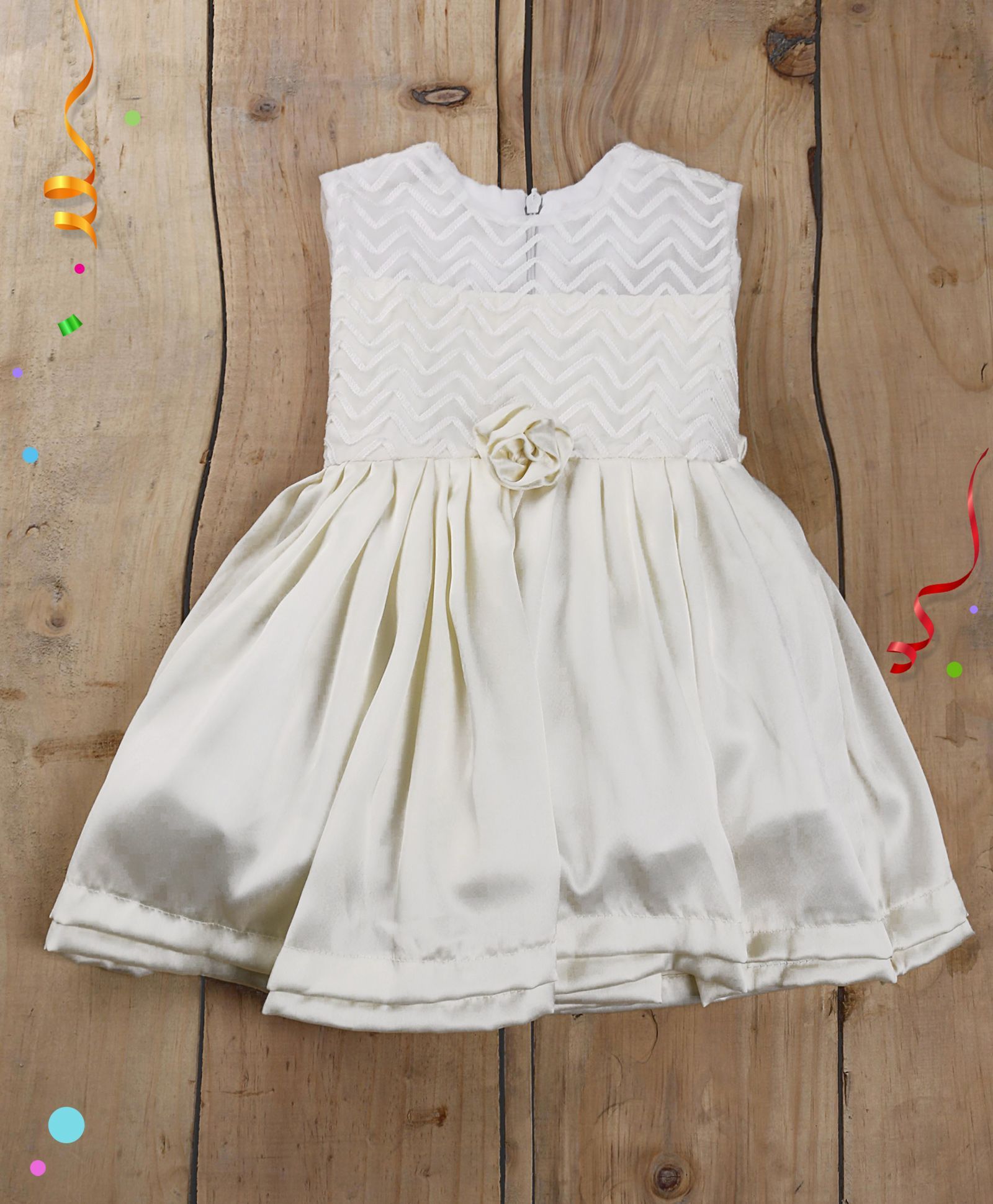 Tiny Toddler Satin And Embroidery Classy Dress - Cream