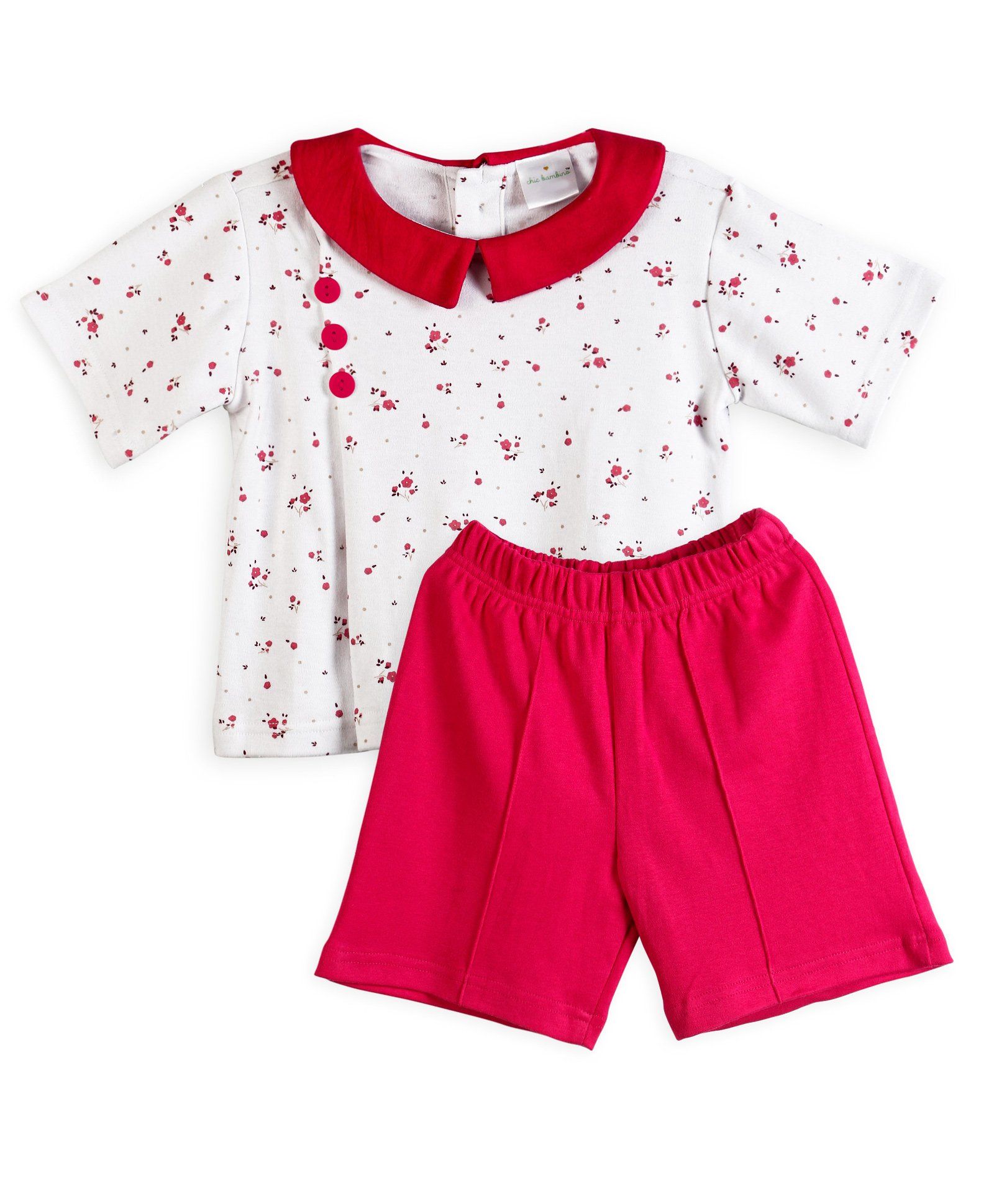 Chic Bambino Periwinkle Design Top & Shorts Set - Magenta & White