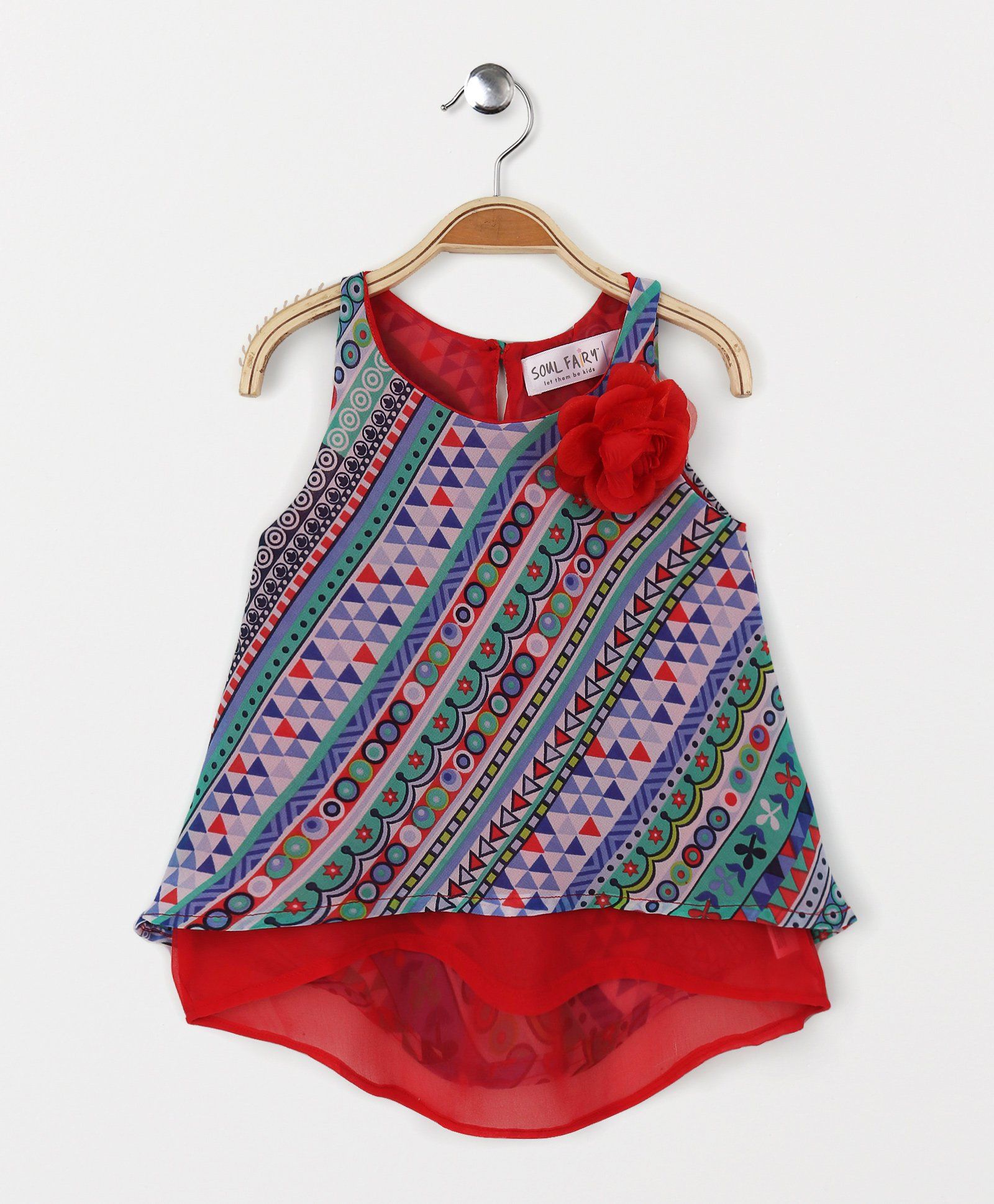 Soul Fairy Sleveless Printed Layered Top - Blue
