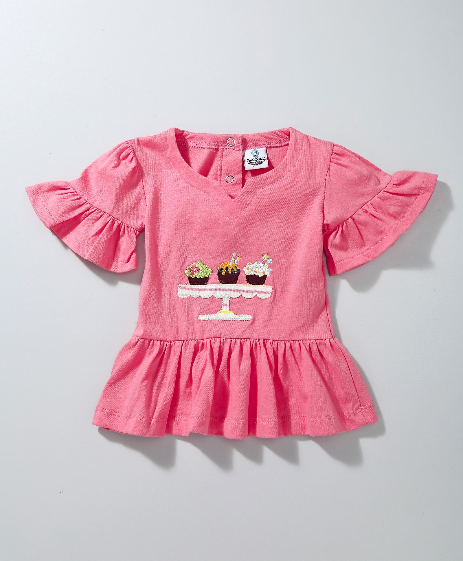 Cuddledoo Flutter Sleeves Top Cupcake Patch - Pink