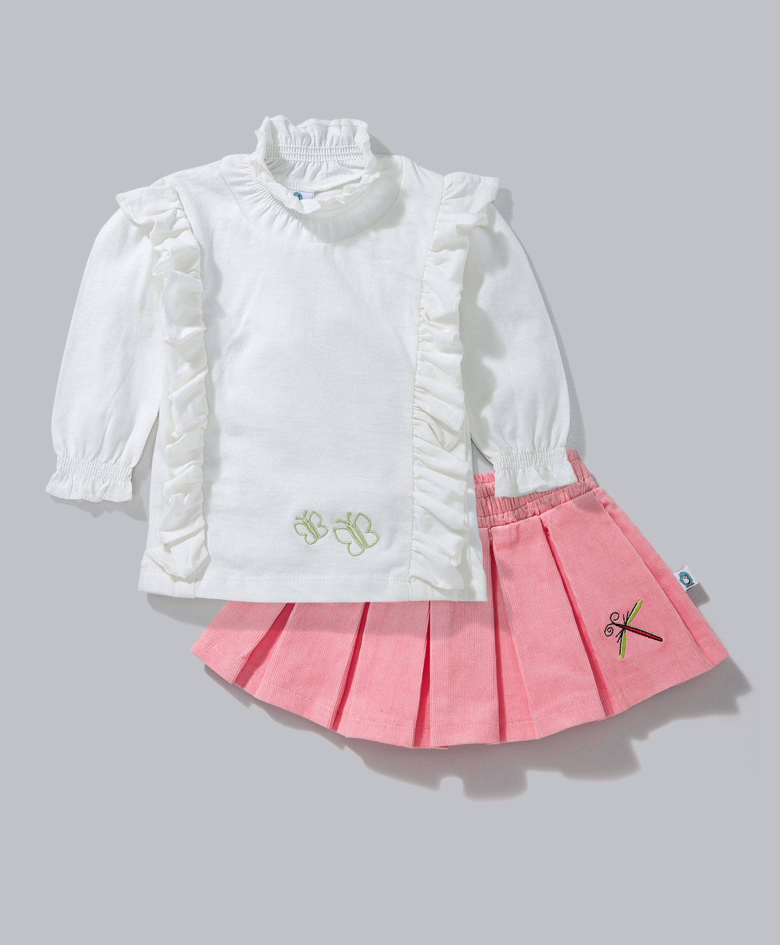Cuddledoo Full Sleeves Top And Pleated Skirt Butterfly Embroidery