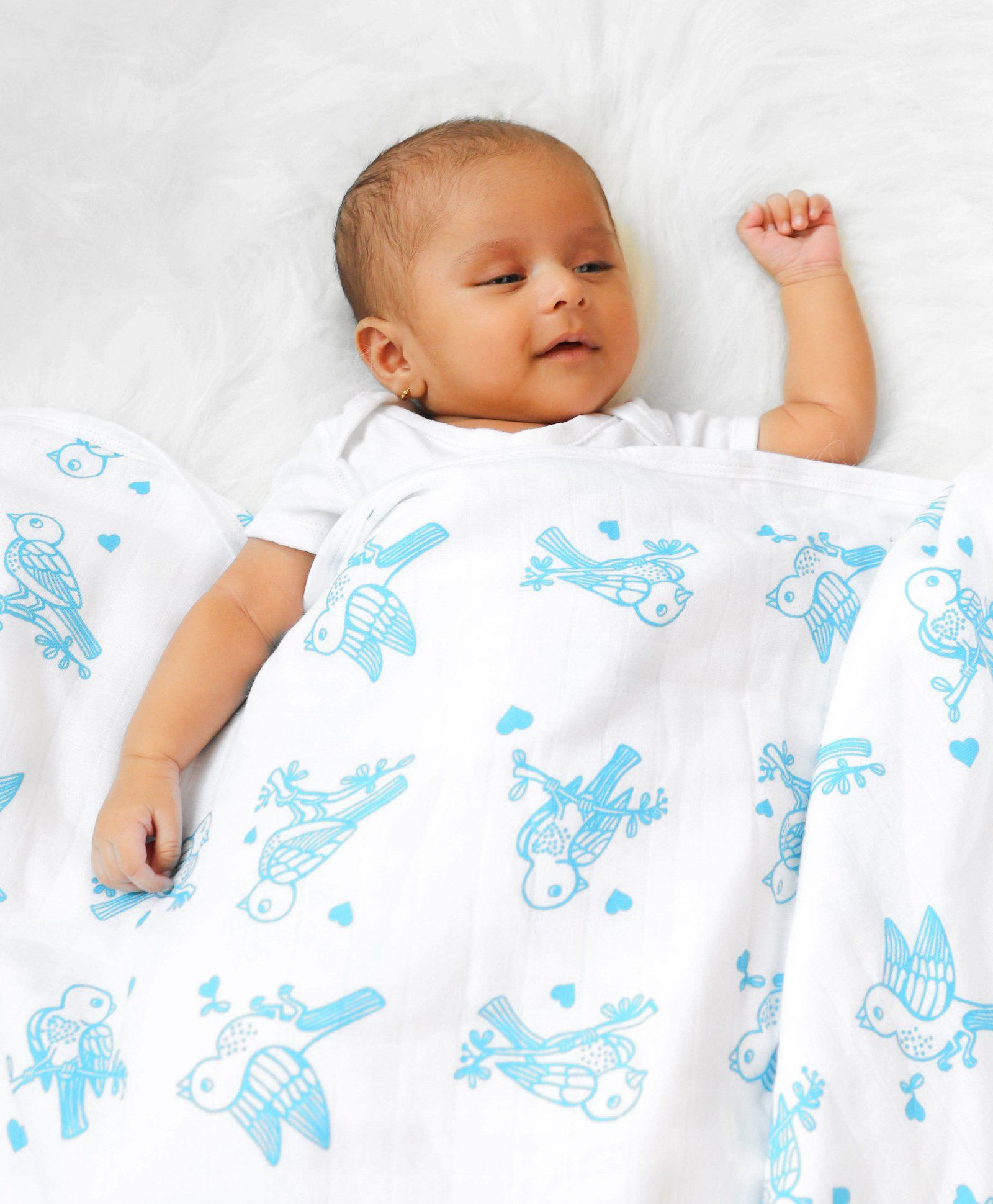 Kaarpas Premium Organic Cotton 3 Layered Muslin Blanket Sparrow Print Large