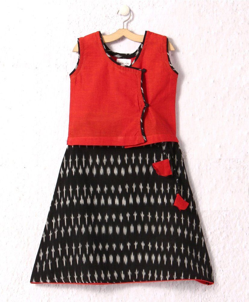Petite Kids Ikat Skirt & South Handloom Cotton Top - Black