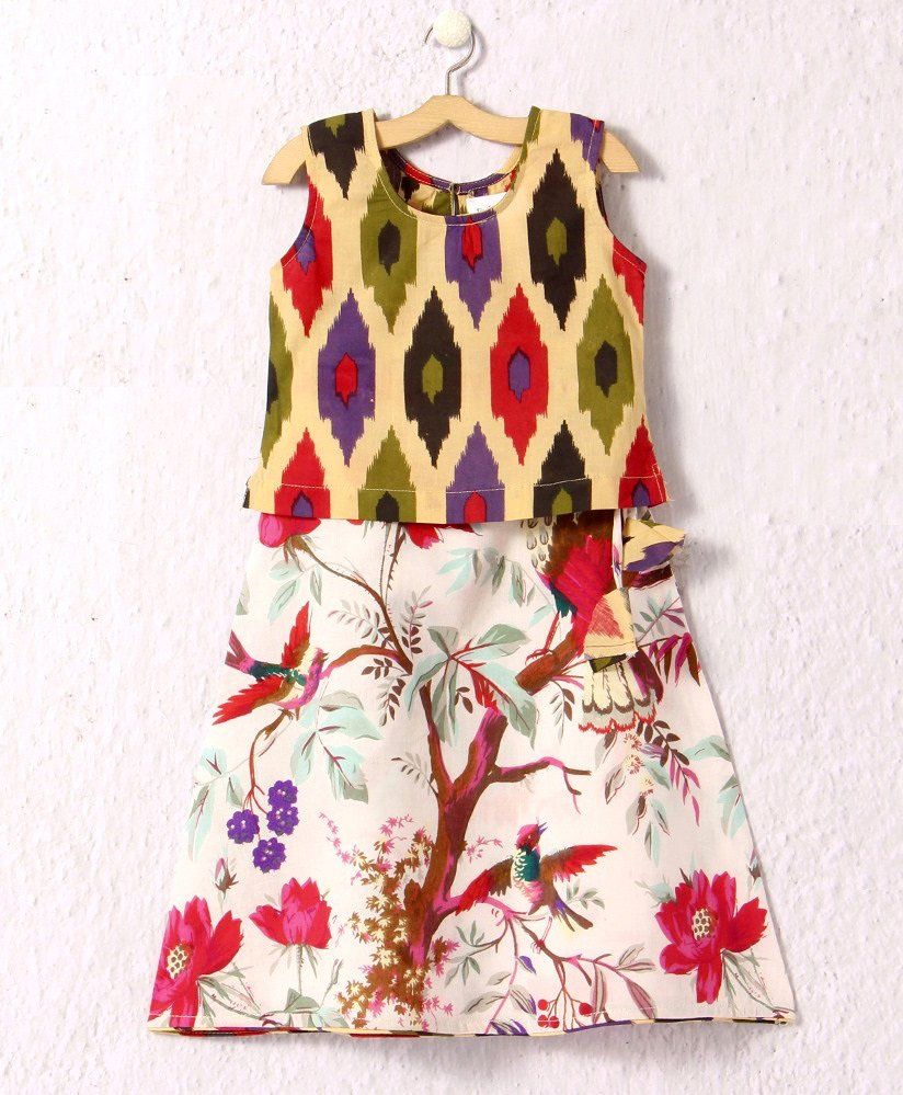 Petite Kids Ikat Print Top & Jaipur Cotton Skirt - Multicolor