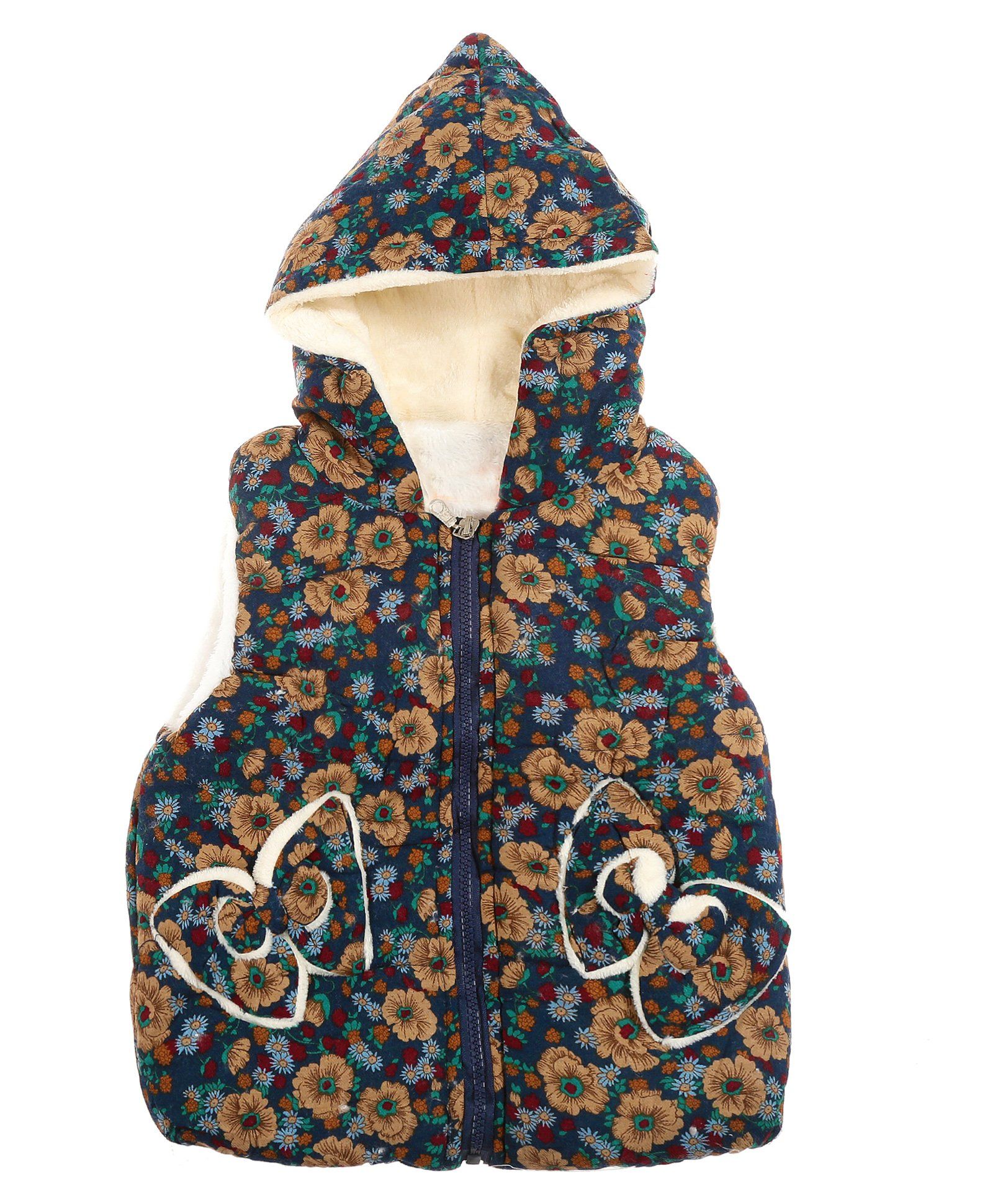Zonko Style Flower Printed Hooded Baby Jacket - Dark Blue